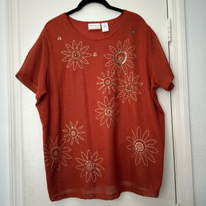 Alfred Dunner Mesh Embroidered Embellished Comfortable Top Size 1X